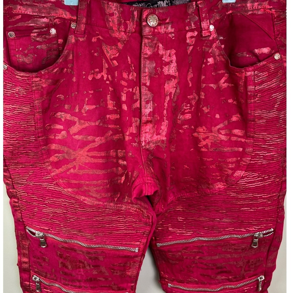 Heritage‎ America 76 Denim Distillery Pink Metallic Moto Biker Jeans 40x34 Men's - Picture 3 of 10